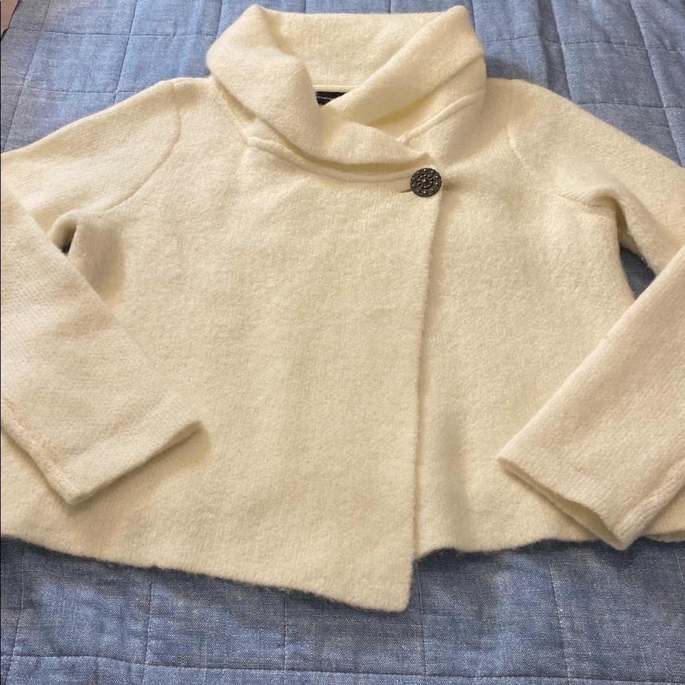 NWOT Adrienne Vittadini Cream Knit Wool Blend One Button Cardigan
